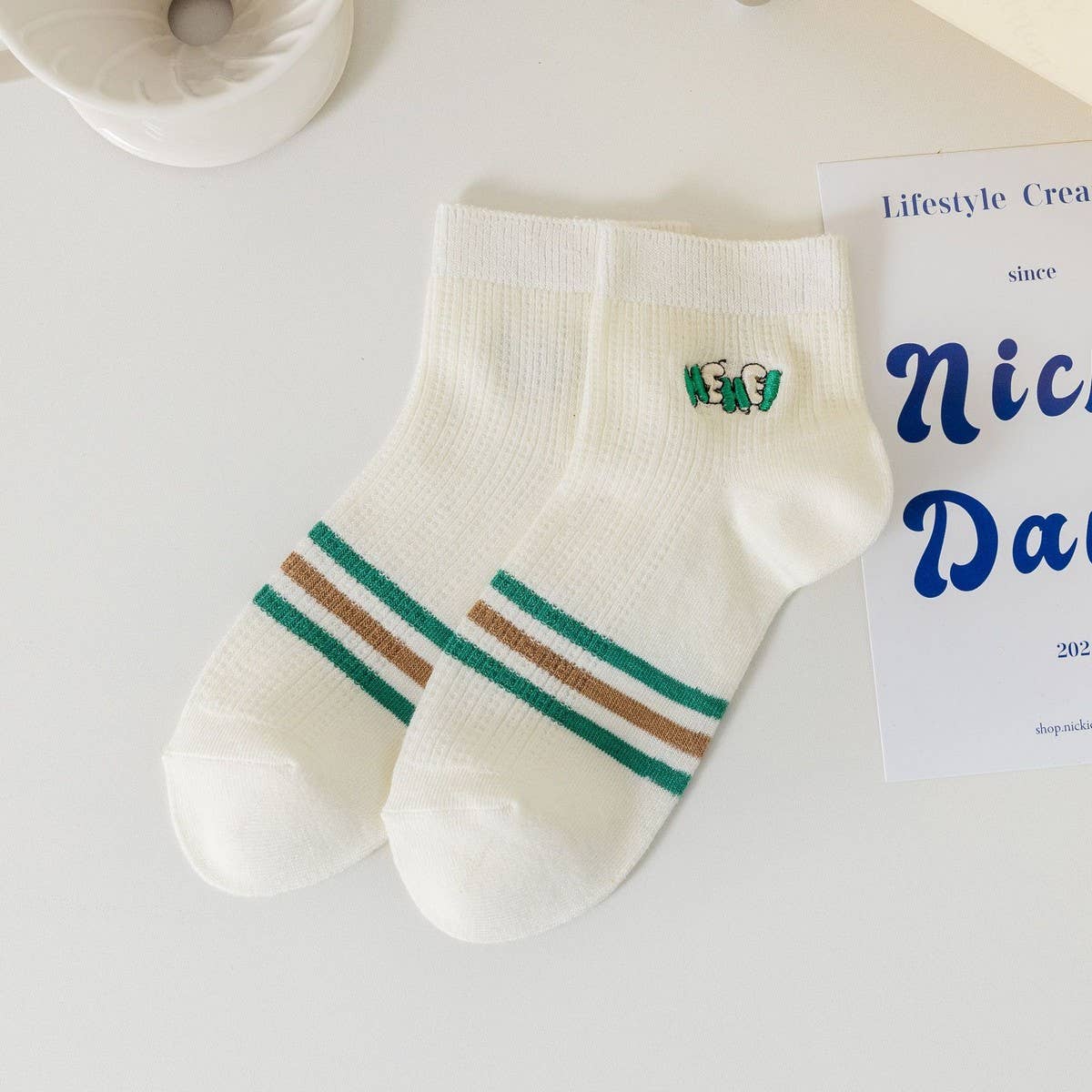 STRIPED EMBROIDERED BUNNY SOCKS FOR WOMEN_CWMS2026