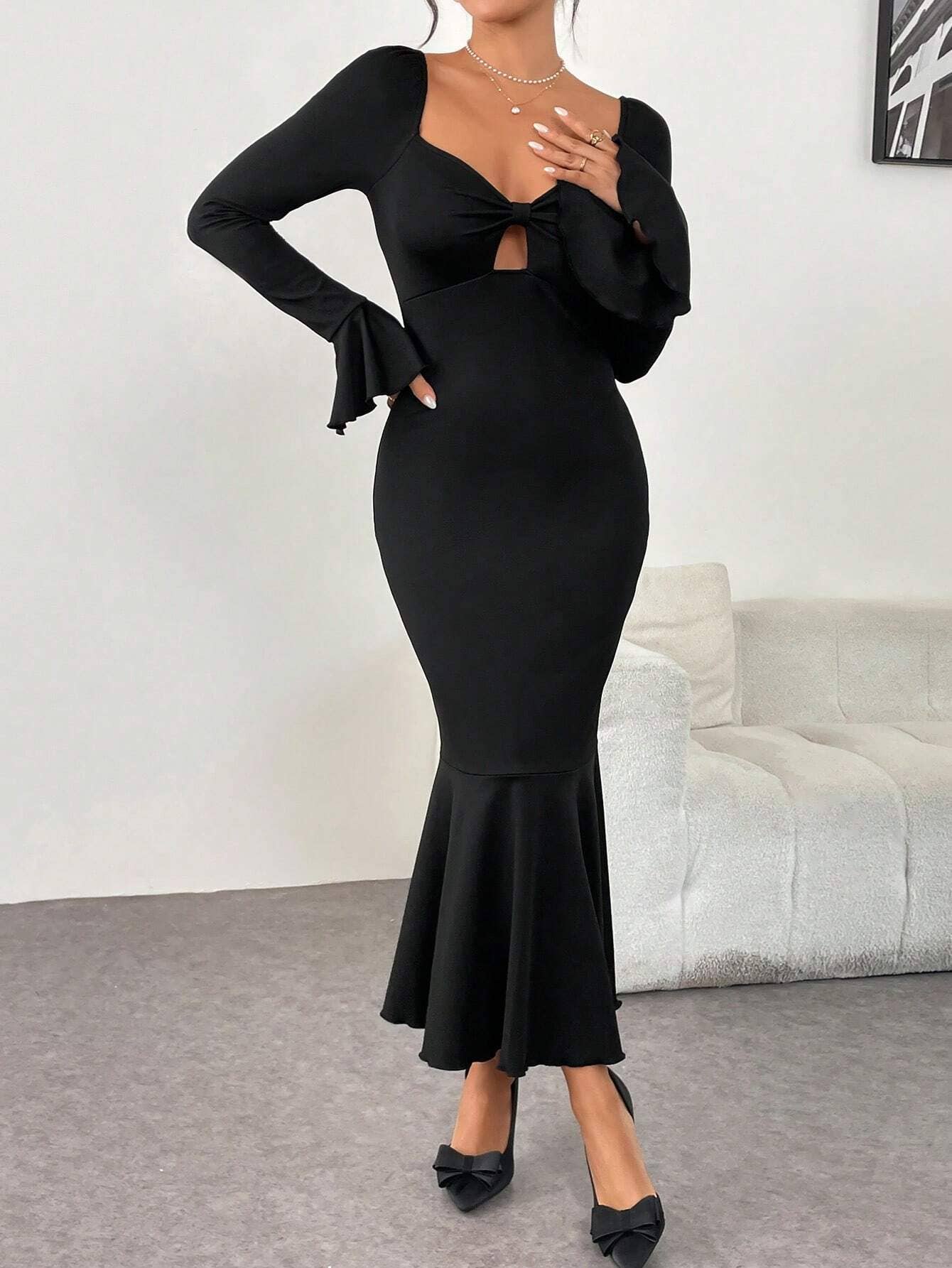 SLIM-FIT FISH TAIL WRAP HIP LONG SKIRT SEXY DRESS