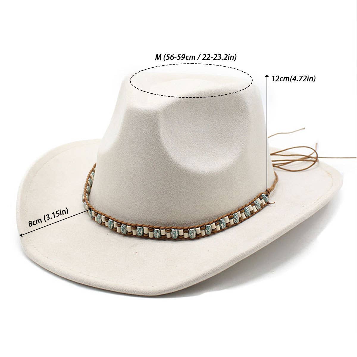 Felt Suede-Like Beaded Cowboy Fedora Unisex Hat_CWAH0822