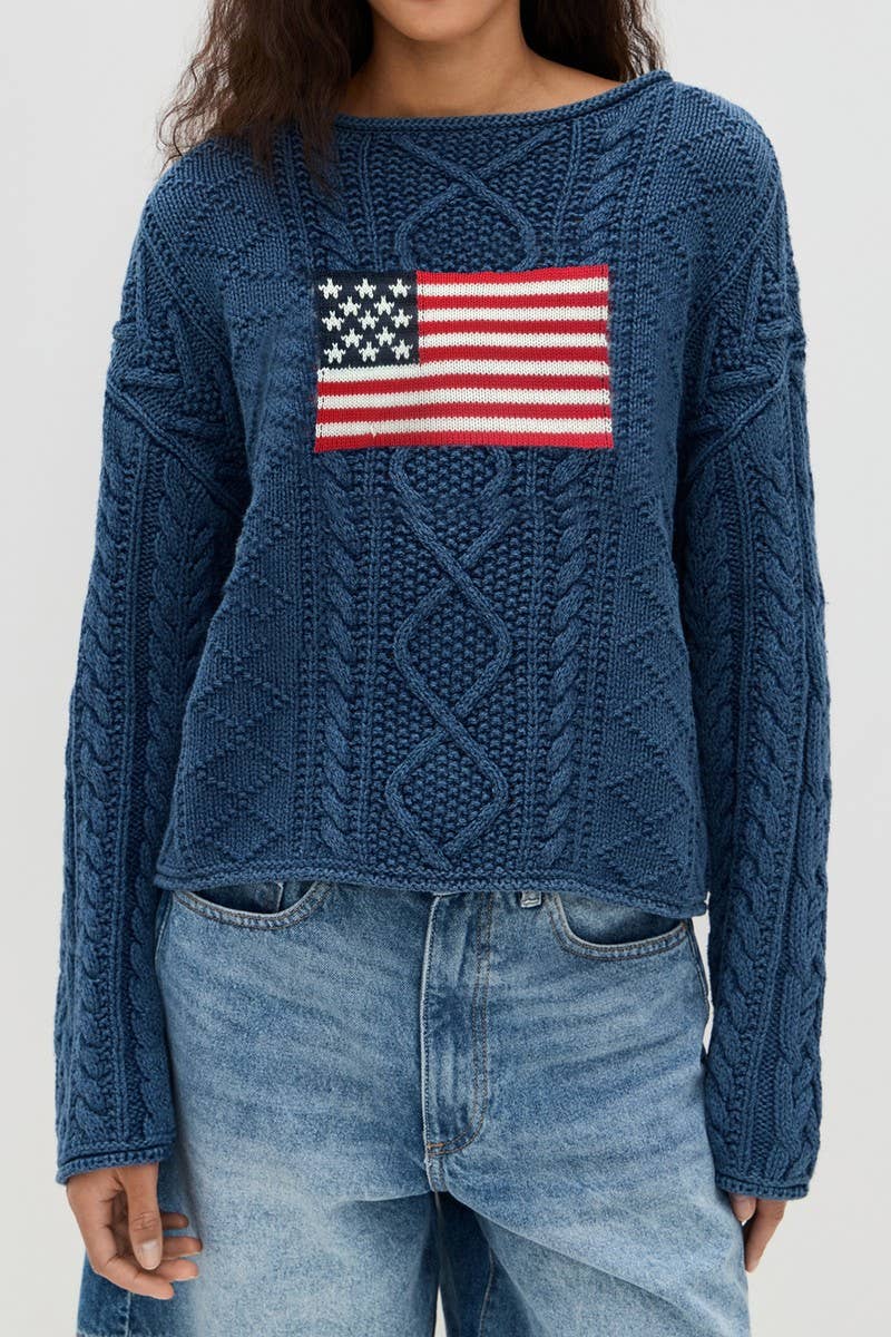 CWOSWL07060_AMERICAN FLAG PULLOVER LONG-SLEEVED KNIT SWEATER