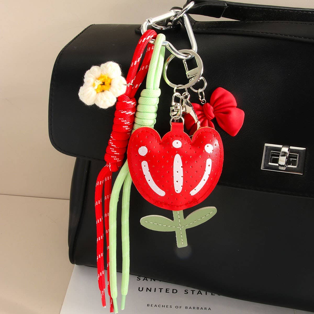 PU Tulip Flower Bow Keychain Bag Charm_CWMM7745