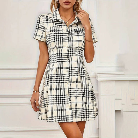 Waist thousand birds plaid short dress