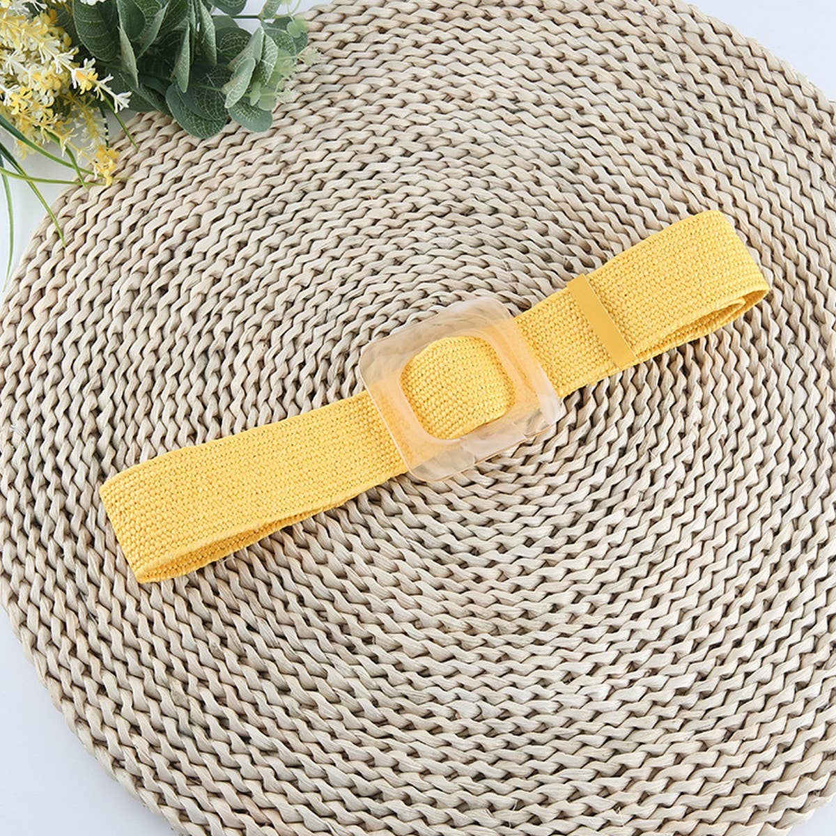 CWABE1175_NEW STYLE SQUARE BUCKLE ELASTIC BRAIDED BELT