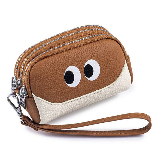 Cute Mini Leather Wristlet ? Triple Zipper Pouch_CUAB00380
