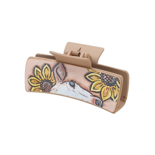 WESTERN SUNFLOWER CALF PATTERN LEATHER CLAW CLIPS_CWAHA0594