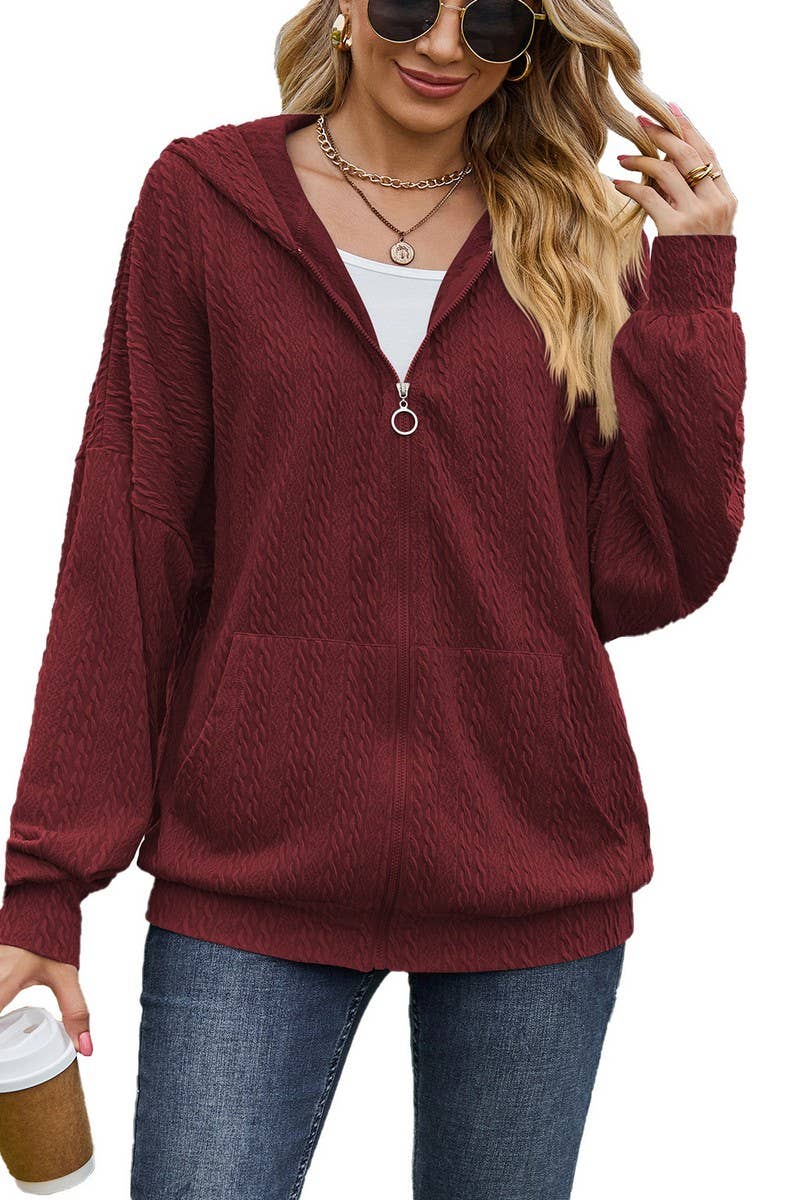 CWOCO0885_SOLID COLOR POCKET LOOSE HOODED SWEATSHIRT COAT