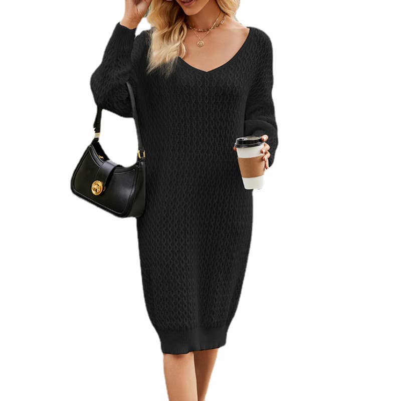 Solid color loose long slouchy knit bottom pullover dress