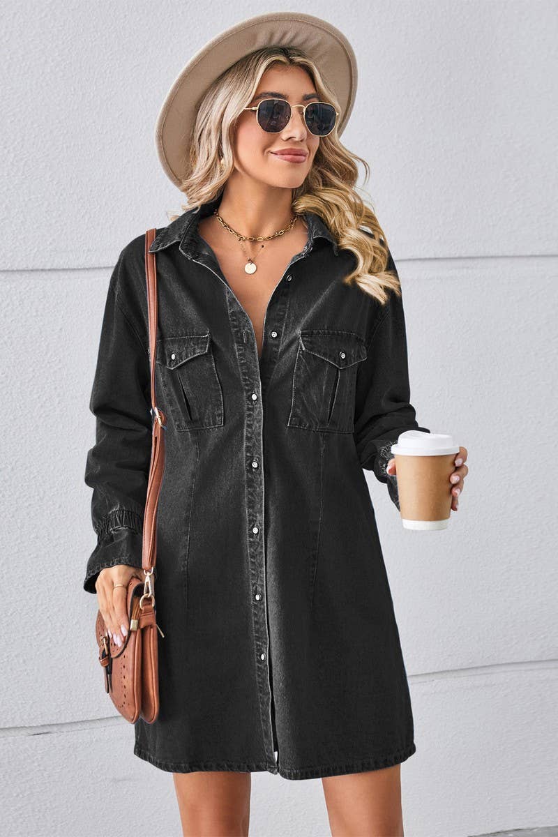 CWDSD10893_LOOSE WASHED DENIM SHIRT MIDI DRESS