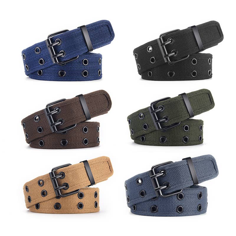 Double-pin buckle cotton double-row hole belt
