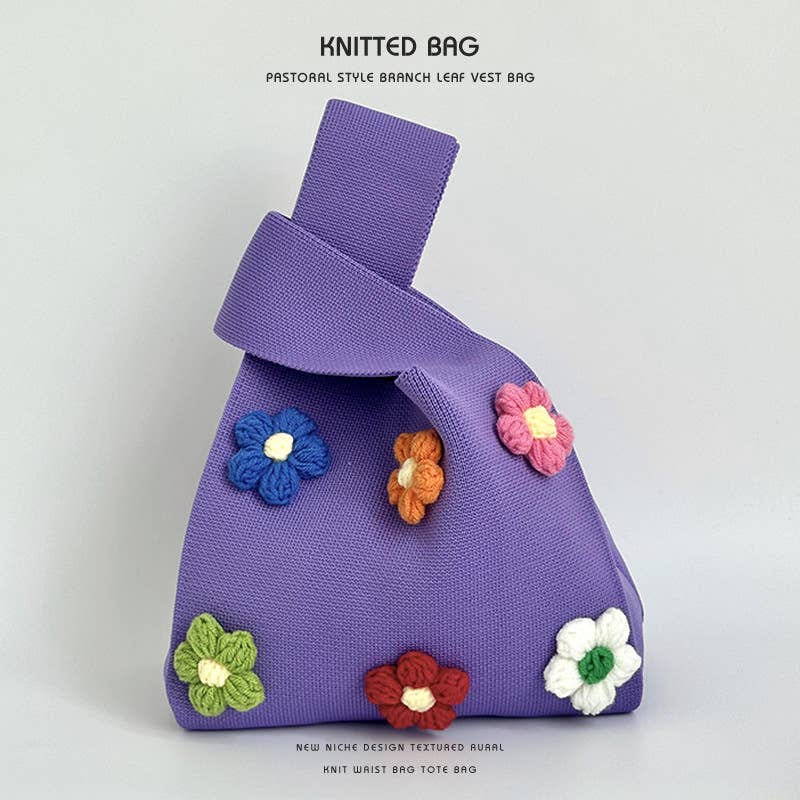 Cute colorful flower knitted single-shoulder bag