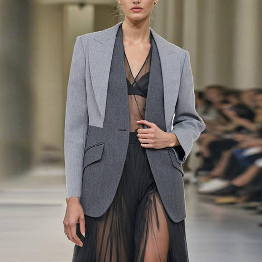 Colorblock Slim Fit V-Neck Casual Blazer