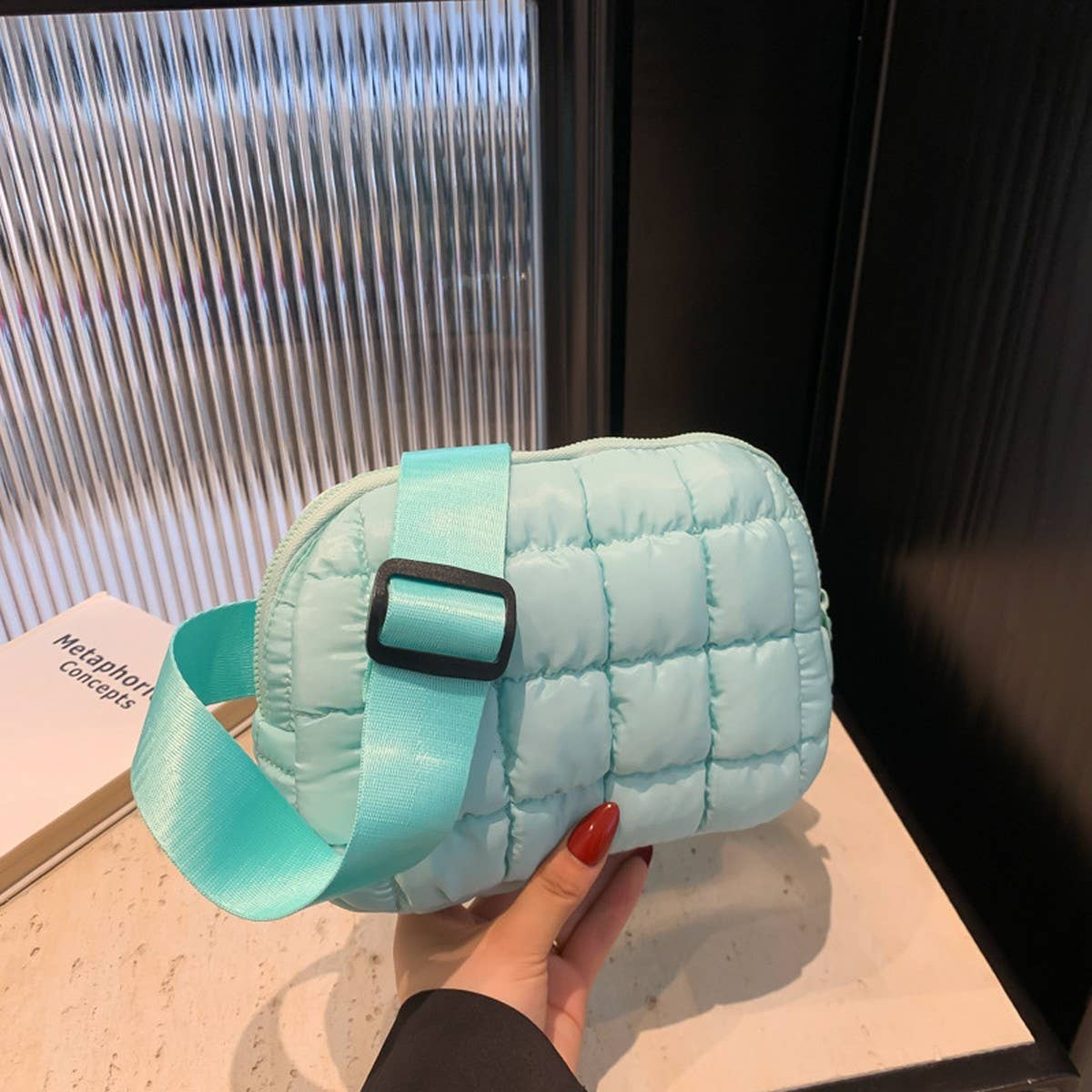 Plaid Puffer Waist Bag Crossbody Chest Pack_CUAB00496