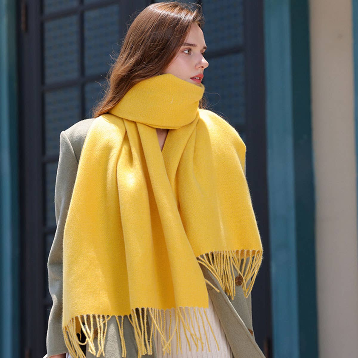 Fashion Scarf - Soft Faux Cashmere with Tassels_CWASC0174