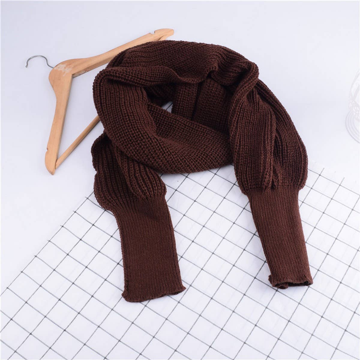 CWASC1794_ELONGATED SOLID COLOR KNITTED SCARF WITH SLEEVES