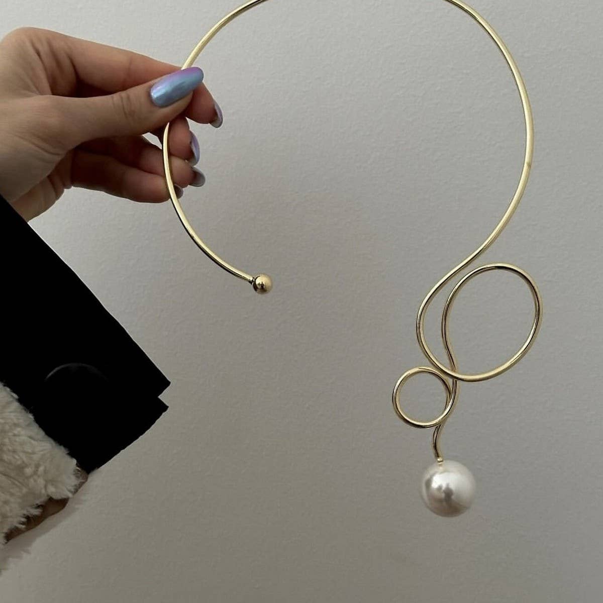 WATERDROP IMITATION PEARL FASHION METAL NECKLACE