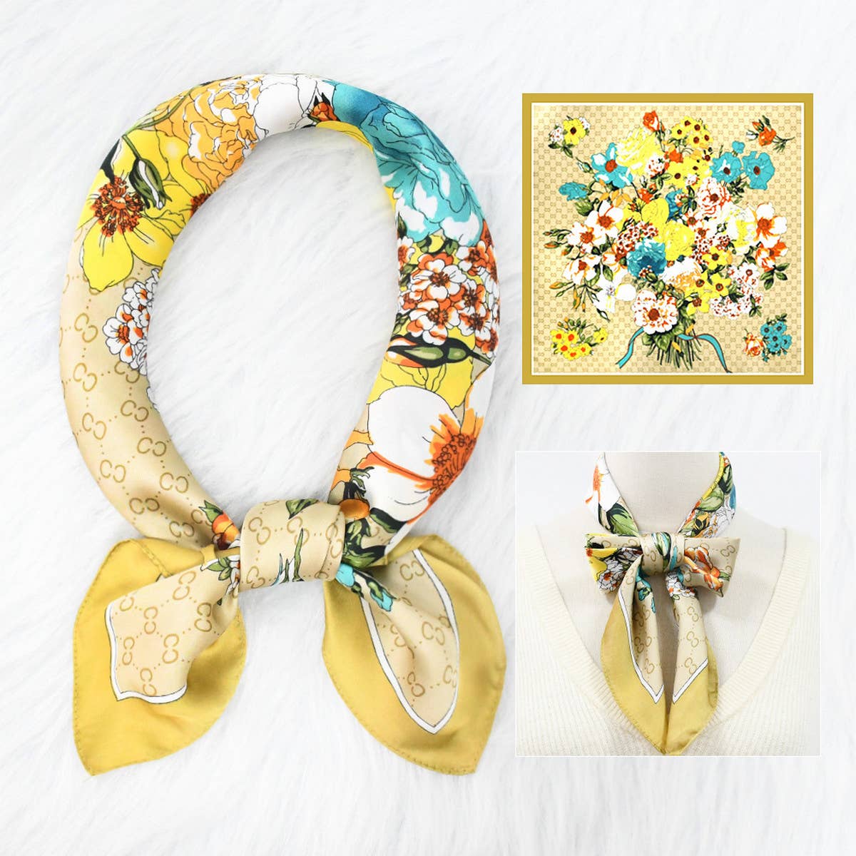 70cm Floral Satin Square Scarf for Work & Sun_CWASC1172