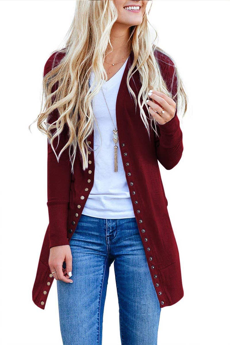 V-NECK LONG SLEEVE LONG SINGLE-BREASTED CARDIGAN