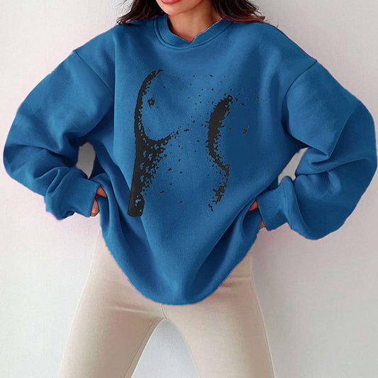 Simple casual loose solid color crew-neck printed hoodie