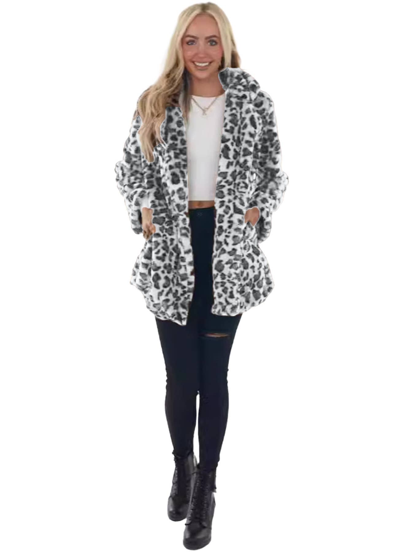 STYLISH FAUX FUR COAT WITH BAGGY FUR POCKETS