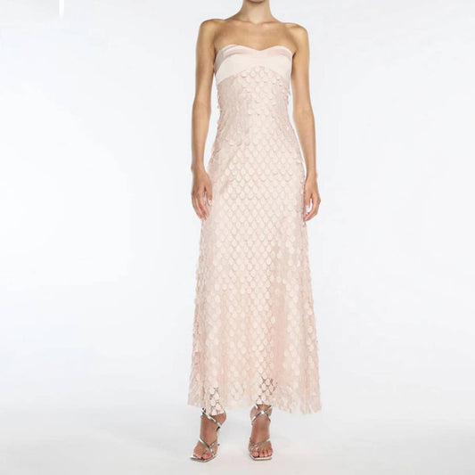 Strapless textured lace sequin backless dress