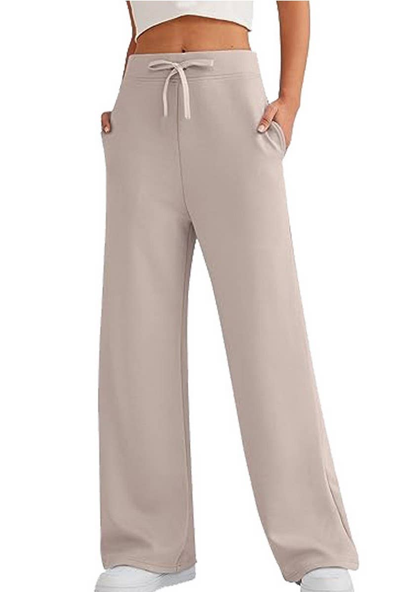 CWBLP0703_SOLID COLOR CASUAL LACE-UP WIDE-LEG SWEATPANTS