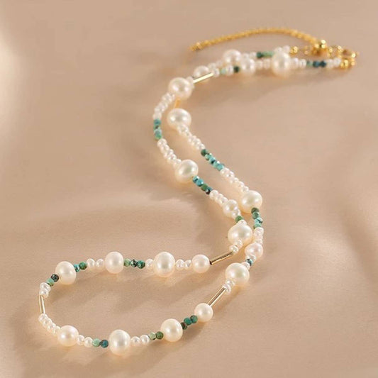 Double-layered pearl collarbone chain