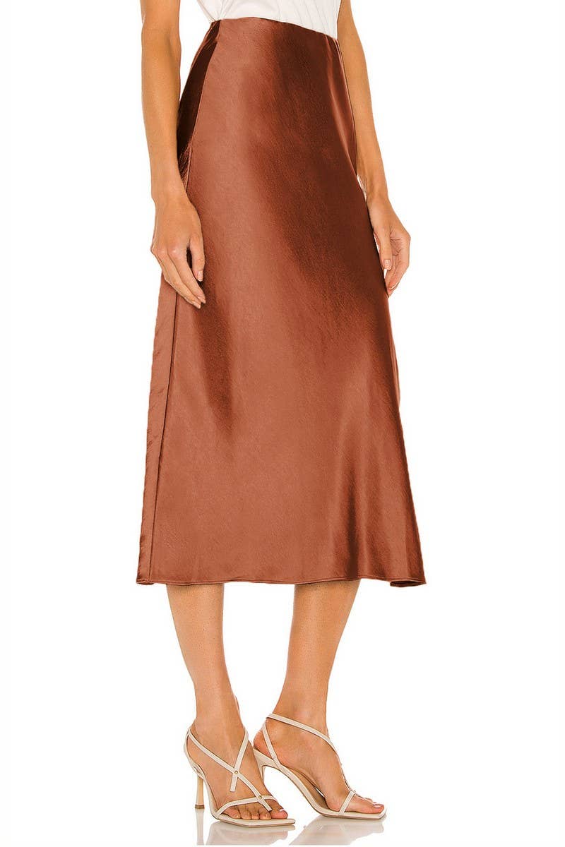 SATIN ELASTIC HIGH WAISTED SOLID SPLIT SKIRT