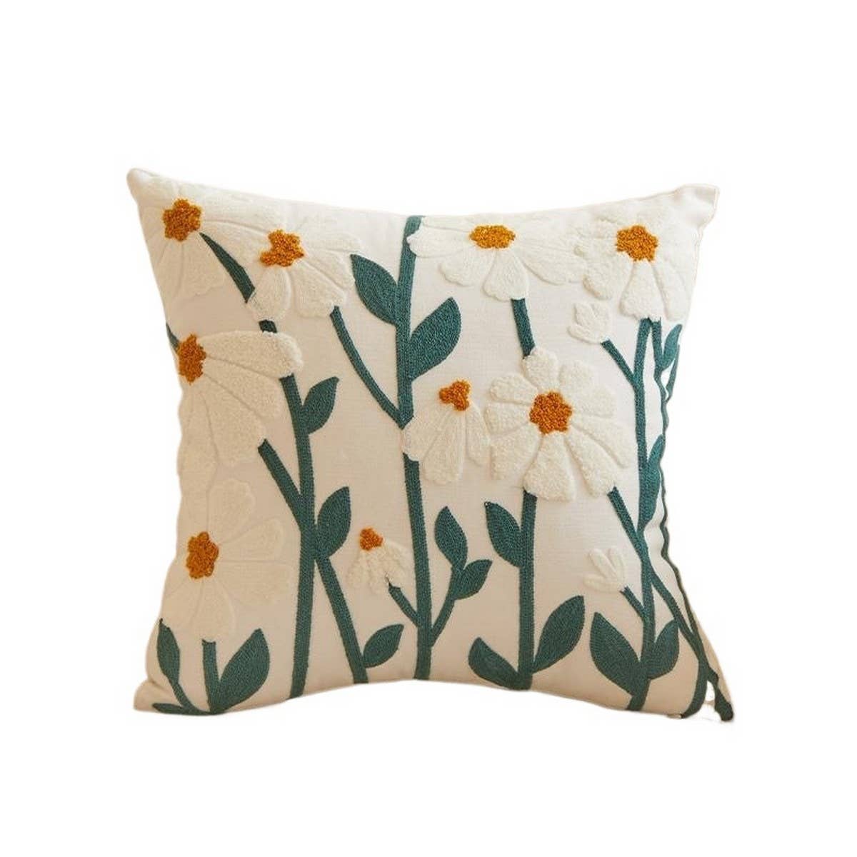 Embroidered Daisy Towel Stitch Cushion Cover
