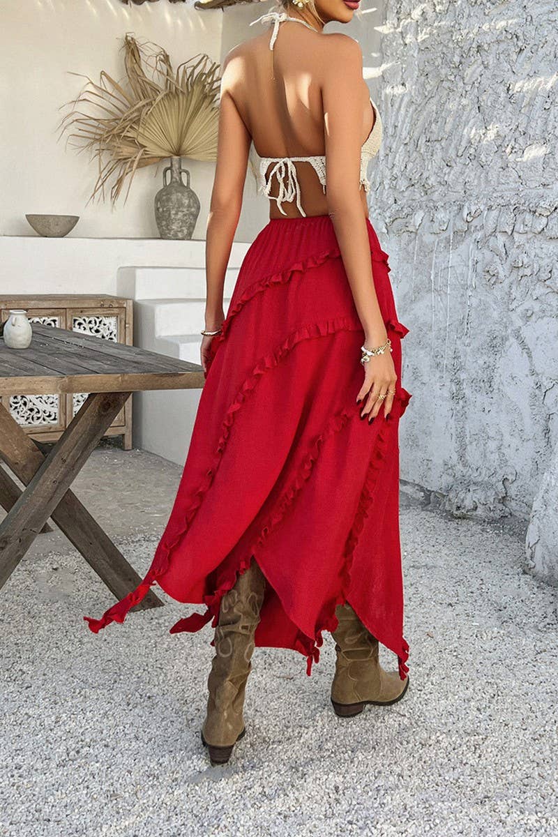 CWBLS0514_HOLIDAY-INSPIRED LACE-UP WAISTED MIDI SKIRT