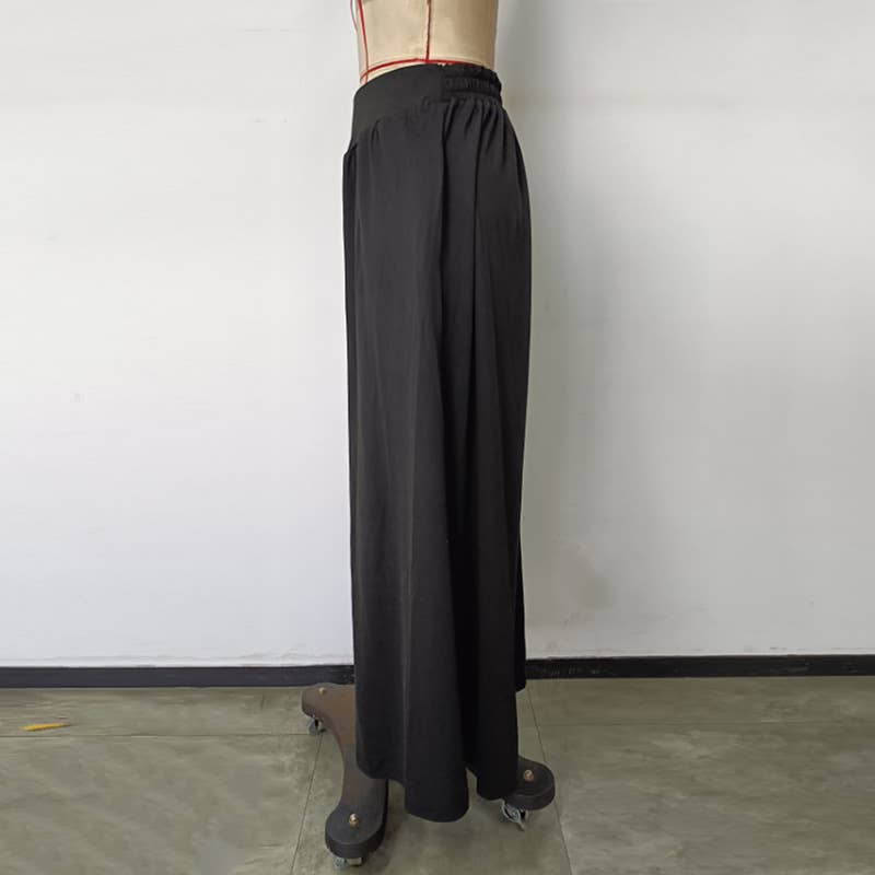 Loose Fit Solid Color Capri Wide-Leg Pants