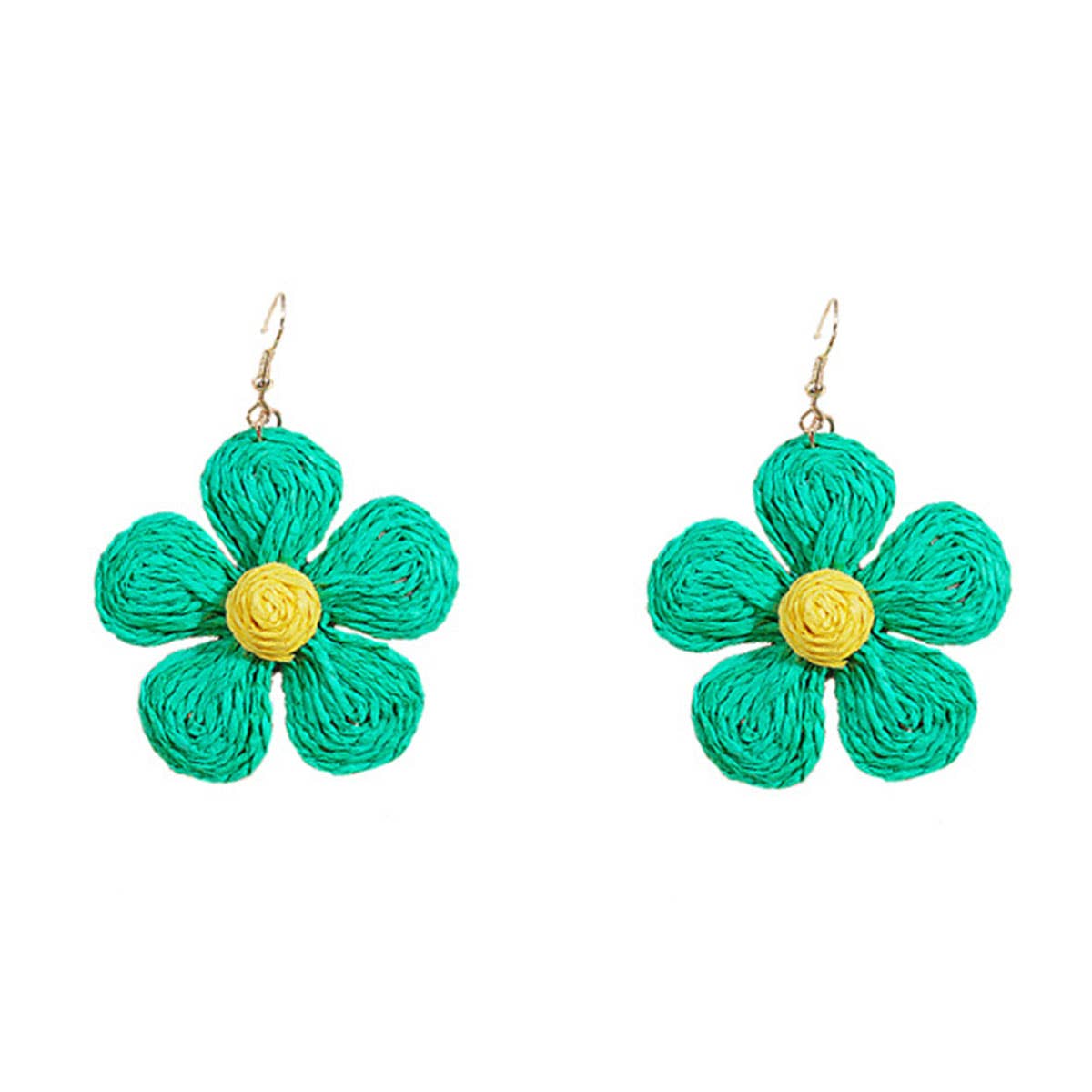 Woven raffia grass exaggerated flower earrings