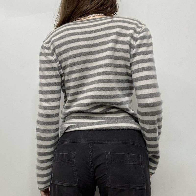 SIMPLE SLOUCHY STRIPED V-NECK SWEATER FOR GIRLS