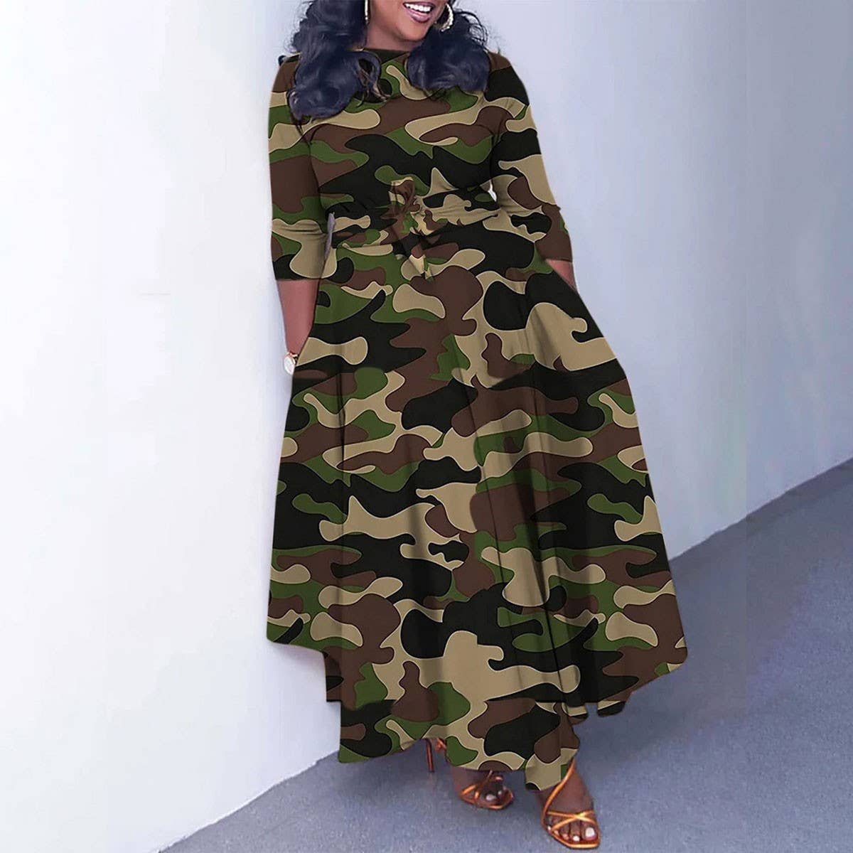 FASHIONABLE LACE-UP PRINTED OVERSIZED DRESS