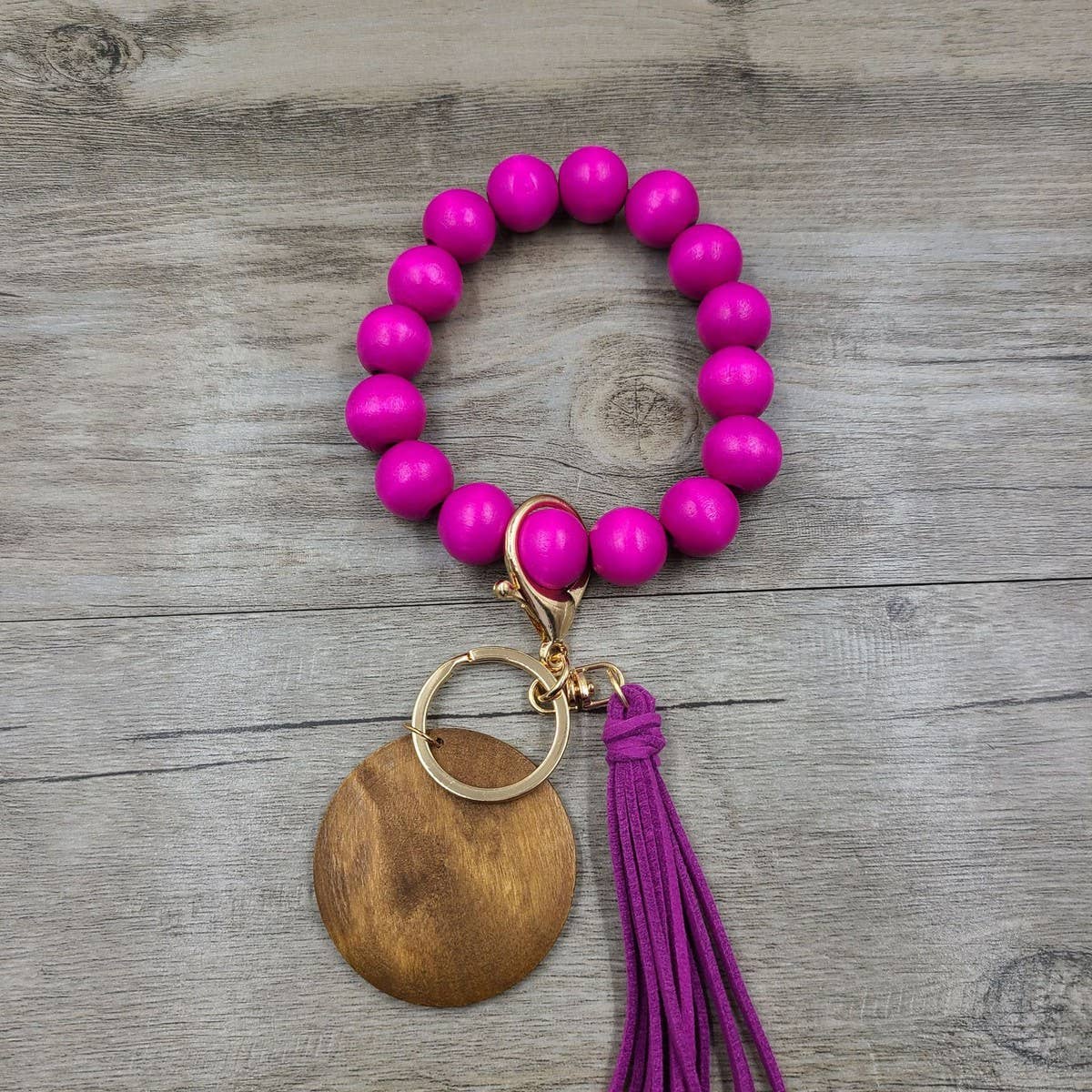 MULTI COLORED WOODEN BEAD BRACELET KEYCHAIN