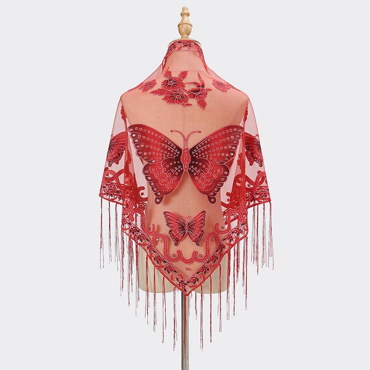 LACE BUTTERFLY EMBROIDERED TRIANGLE SHAWL