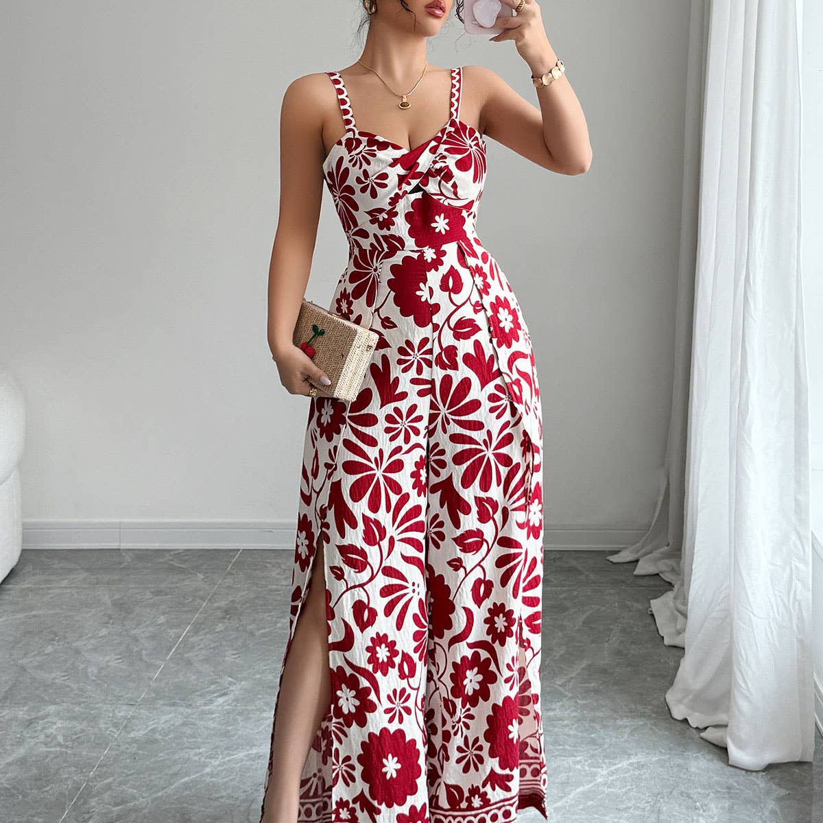Elegant Twist Knot Printed Wide Leg Jumpsuit