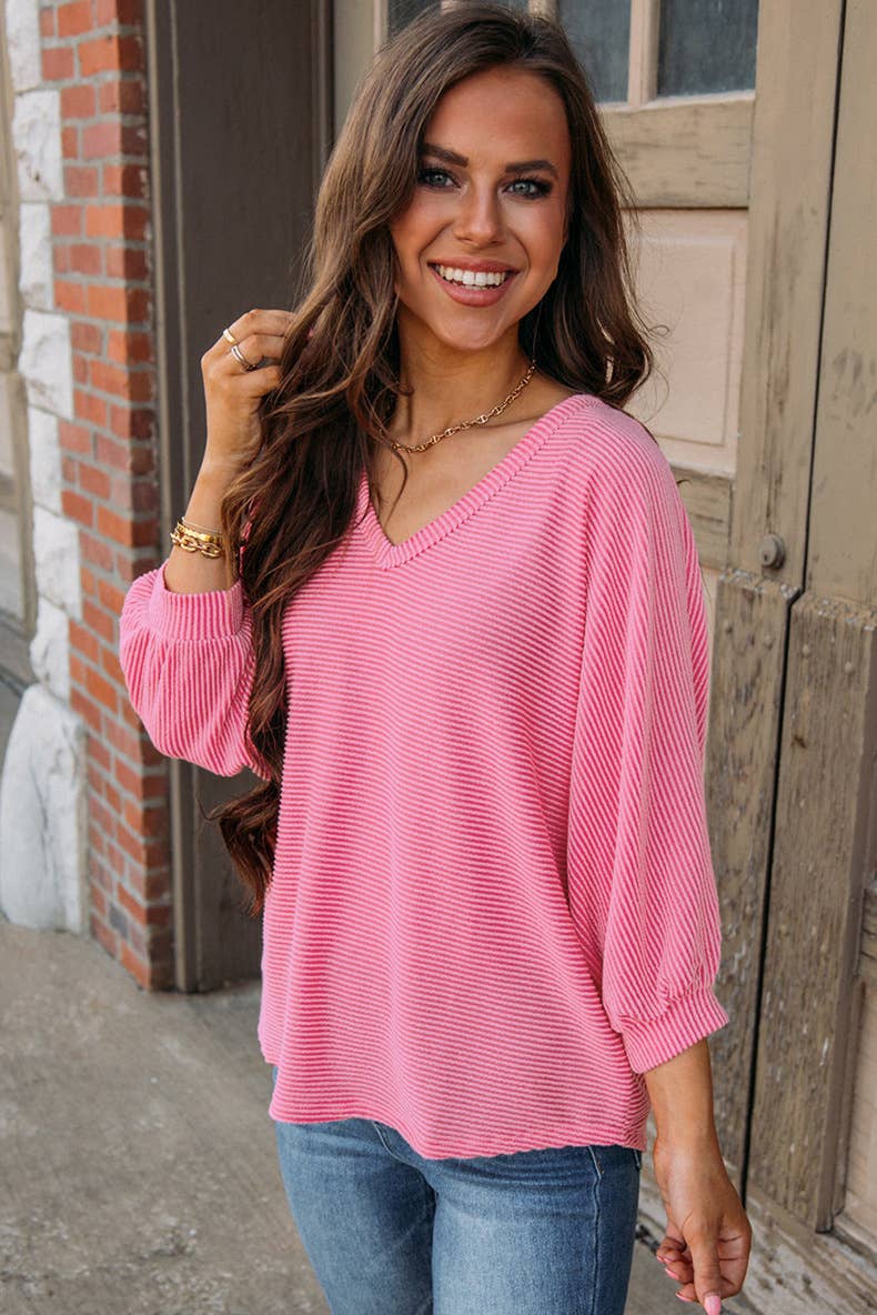 SOLID COLOR V-NECK CASUAL LOOSE KNIT PULLOVER