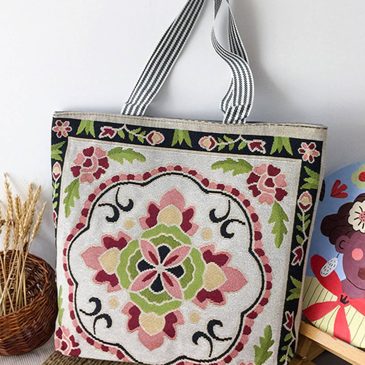 RETRO EMBROIDERED CANVAS SHOULDER BAG TOTE BAG_CWAB1672
