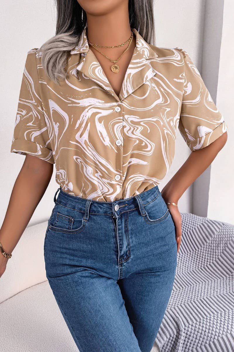 SUIT COLLAR CONTRAST COLOR SHORT SLEEVE SHIRT_CWTSTS0224