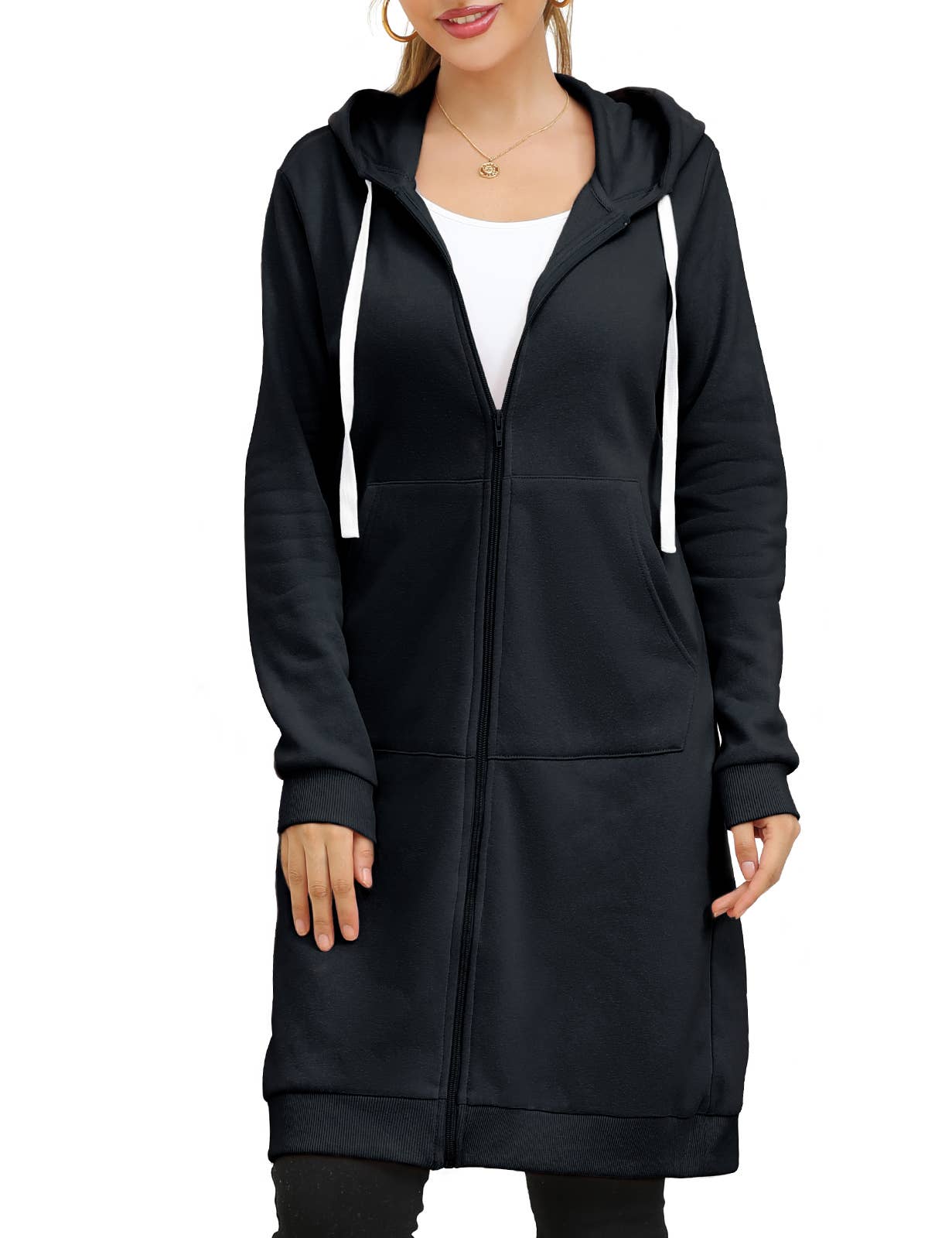 CWOHOL448_Lightweight Thin Zip-Up Hoodie Long Jacket