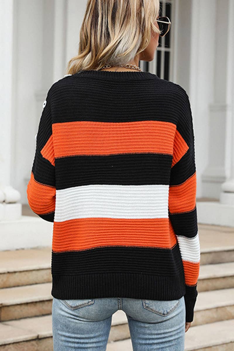 THIN LONG-SLEEVED LOOSE-FITTING STRIPED SWEATER