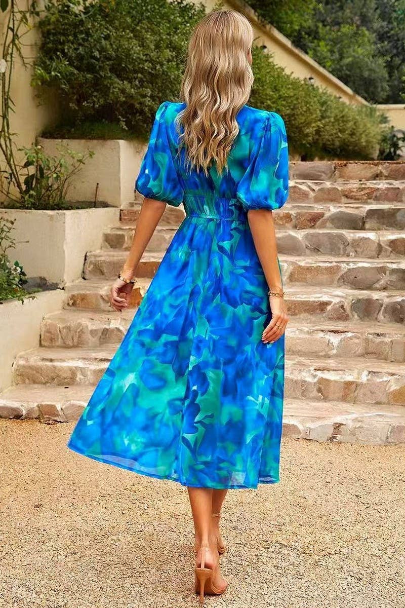 CWDMD5833_FLORAL V-NECK CINCHED WAIST MAXI DRESS