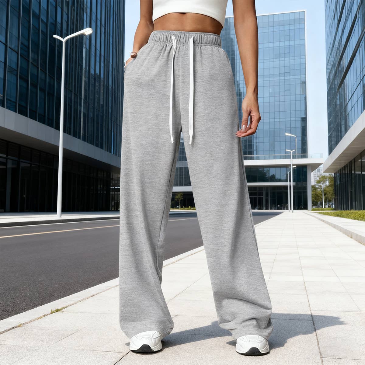 Side pocket straight-leg thickened sweatpants