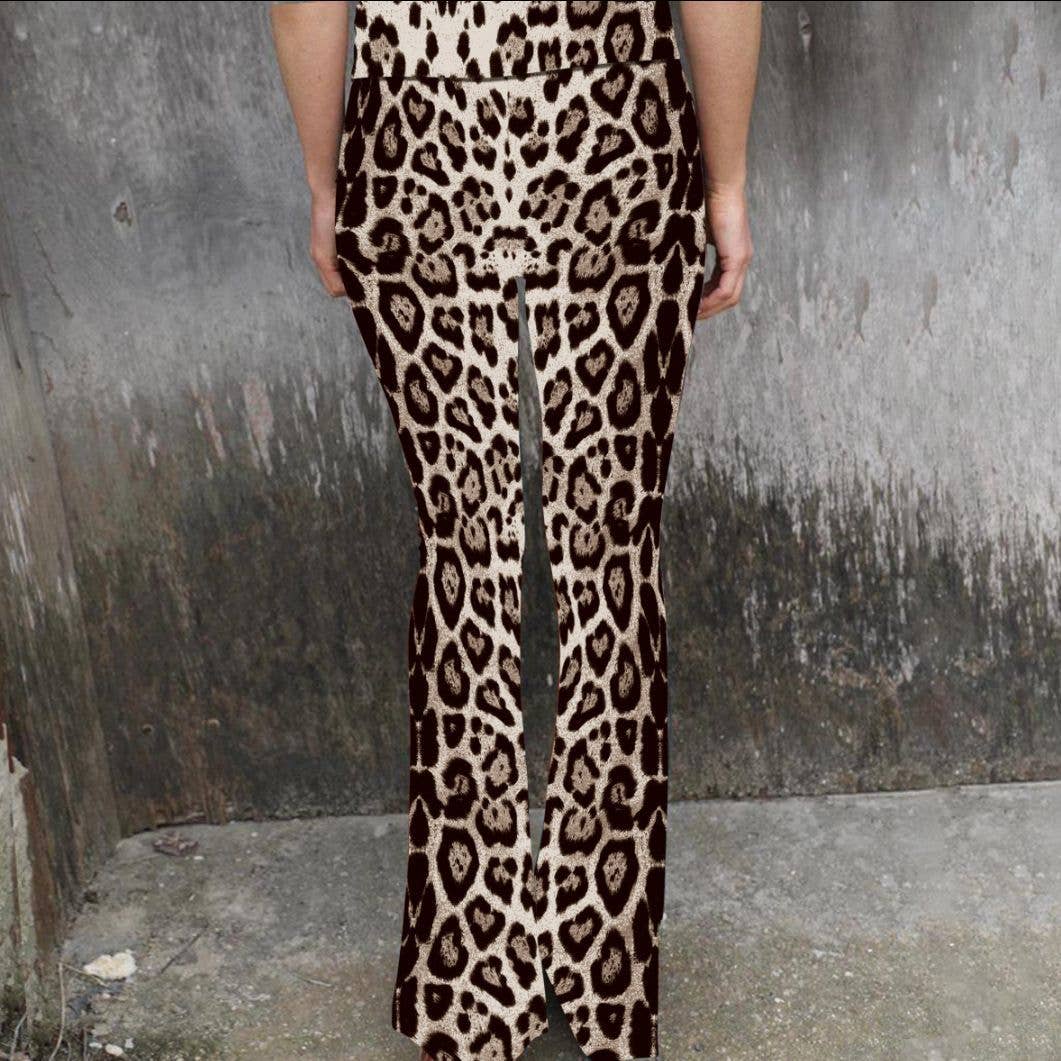 PRINTED TIGHT HEIGHT WAIST CASUAL FLARE PANTS