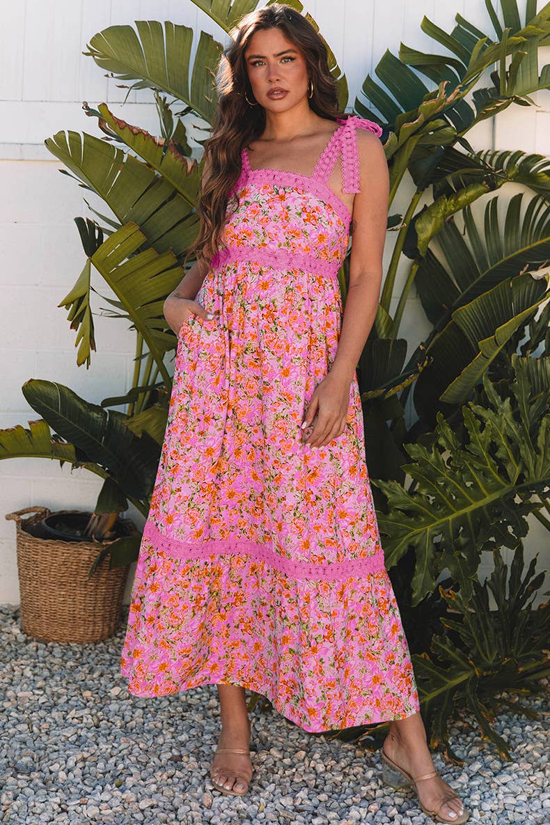 Sweet-style floral printed patchwork long dress