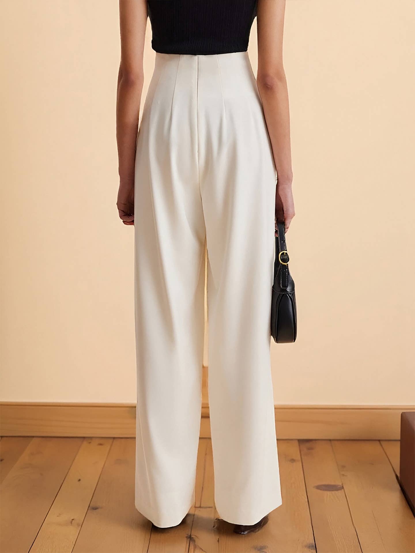 Irregularly waisted high-waisted wide-leg pants