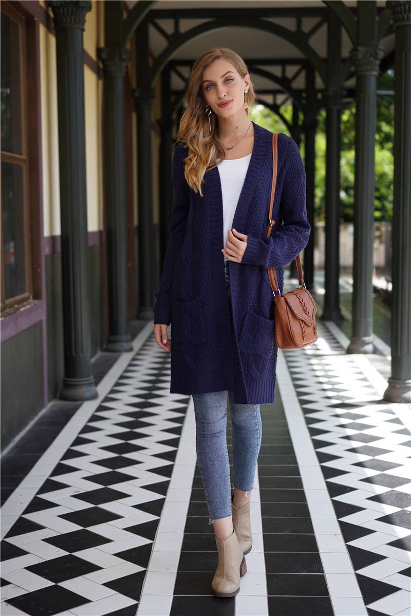 KNIT CARDIGAN TWISTED ROPE KNIT SWEATER