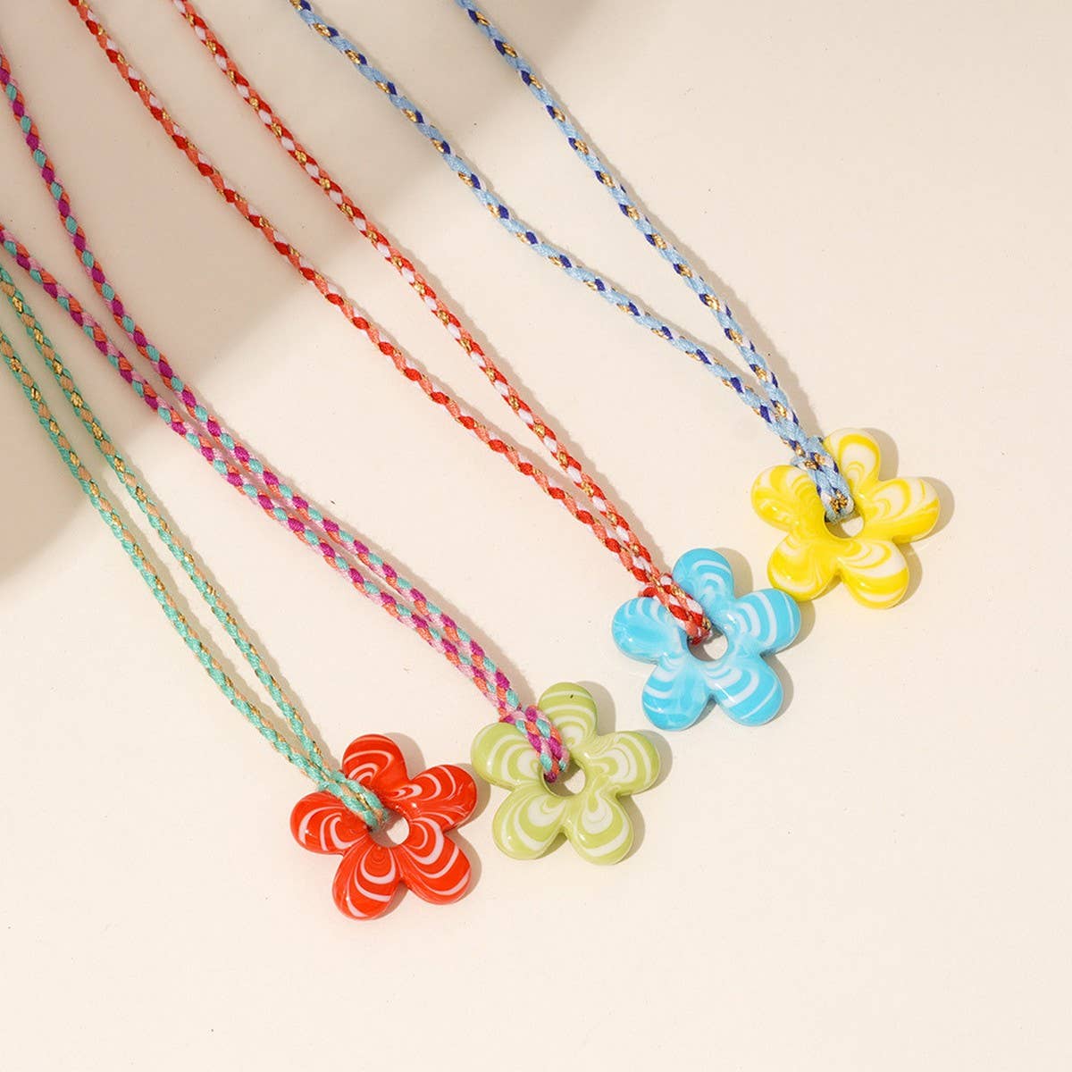 Colorful Glass Flower Pendant Rope Necklace