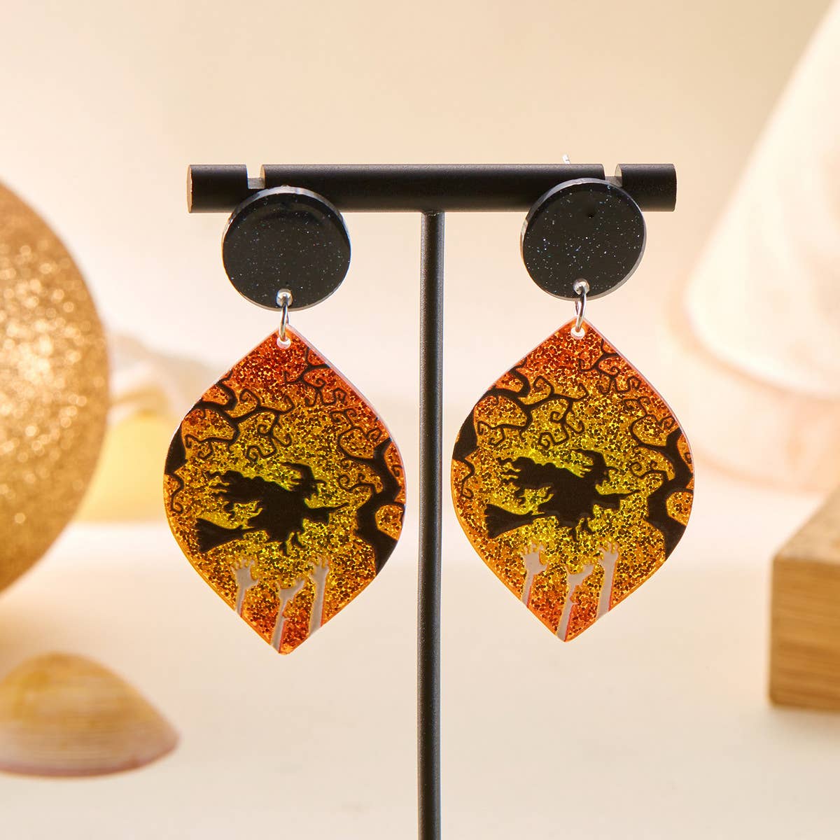 HALLOWEEN FUNNY PUMPKIN BAT LEAF EARRINGS