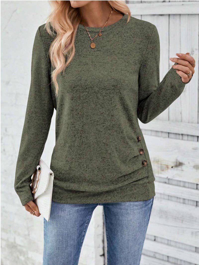 SOLID COLOR LONG-SLEEVED CUT-OUT CASUAL SHIRT